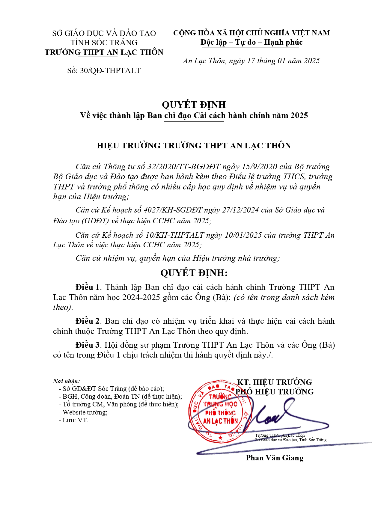 Quyết định về việc thành lập Ban chỉ đạo Cải cách hành chính năm 2025