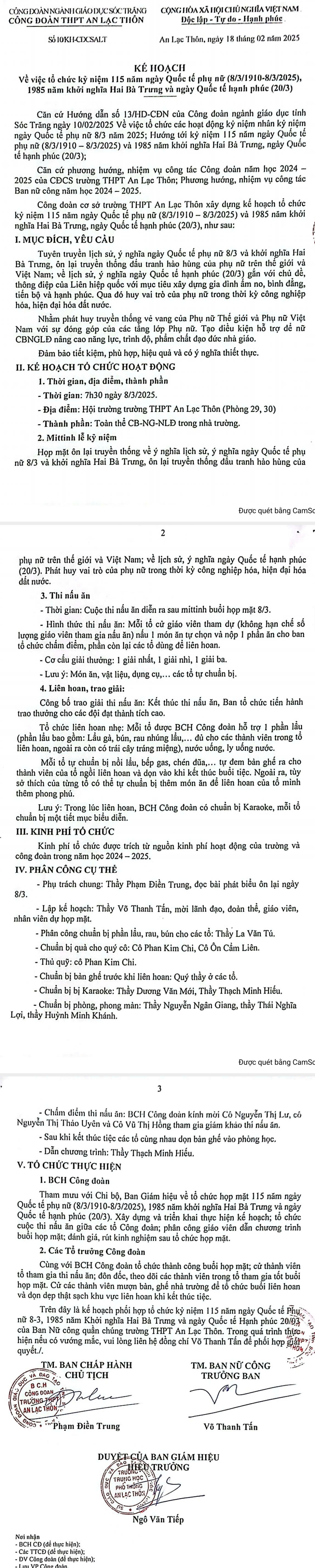KẾ HOẠCH TỔ CHỨC KỶ NIỆM NGÀY QUỐC TẾ PHỤ NỮ 8/3