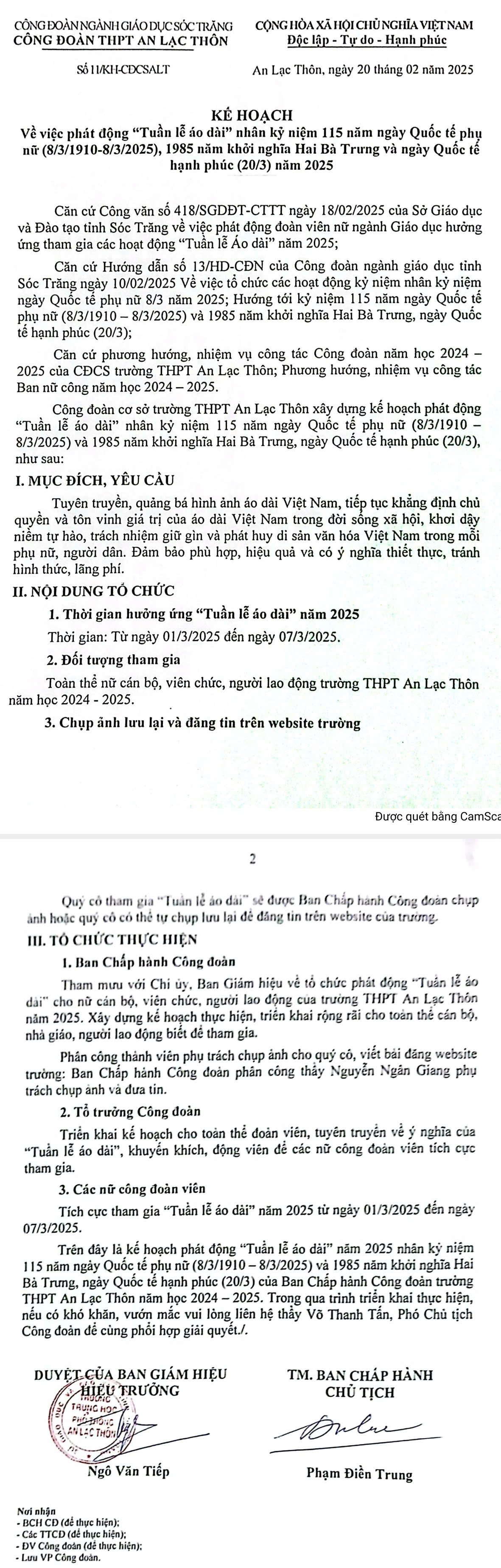 KẾ HOẠCH "TUẦN LỄ ÁO DÀI" NHẰM CHÀO MỪNG KỶ NIỆM NGÀY QUỐC TẾ PHỤ NỮ 8/3