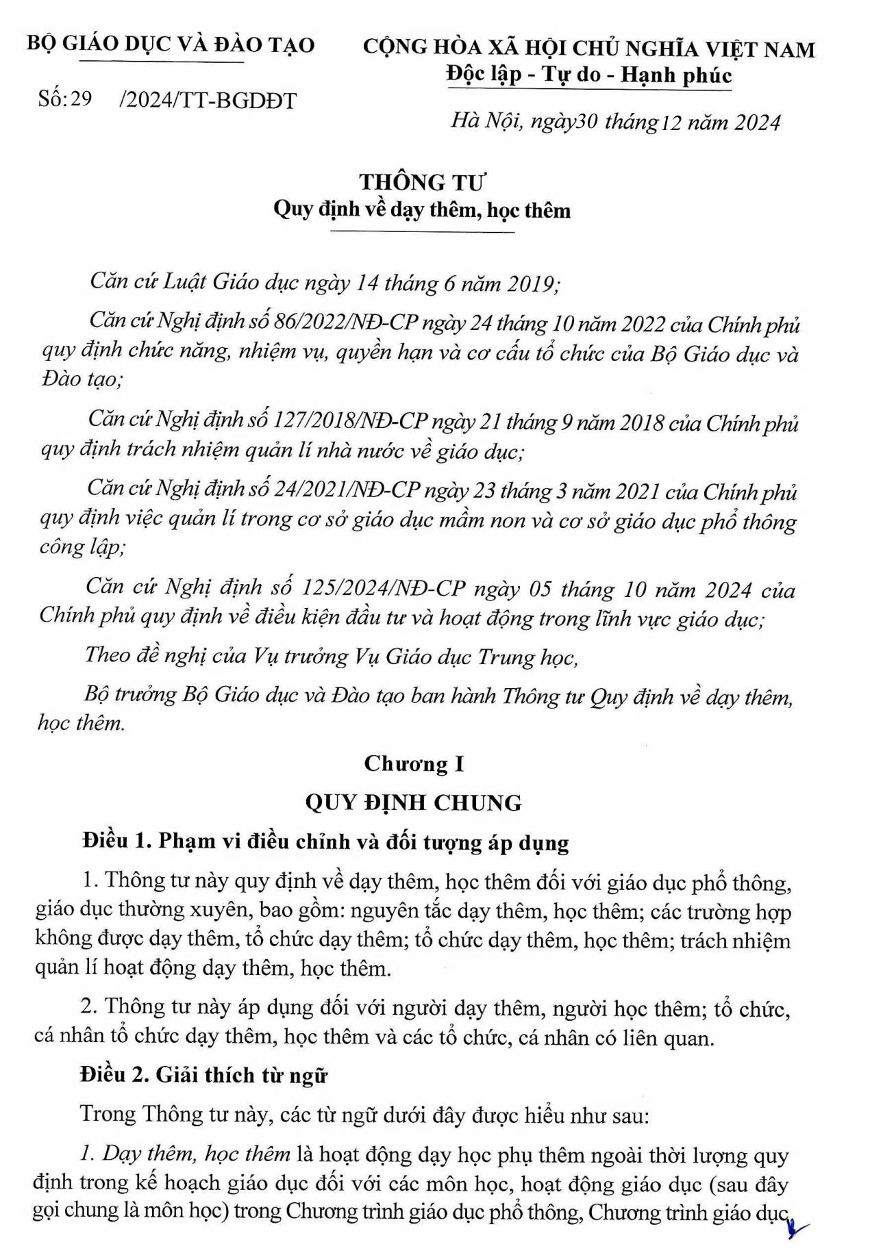 Thông tư quy định về dạy thêm, học thêm