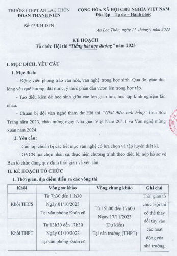 Kế hoạch thi tiếng hát học đường 2023